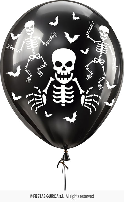 10 PALLONCINI NERI SCHELETRO HALLOWEEN