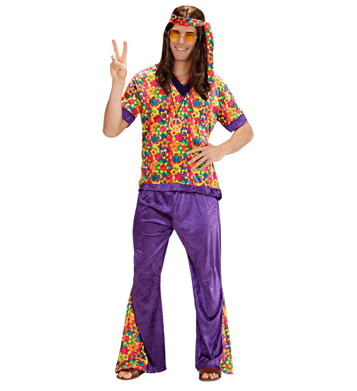 COSTUME HIPPIE UOMO CON PANTALONE A ZAMPA Divertilandia